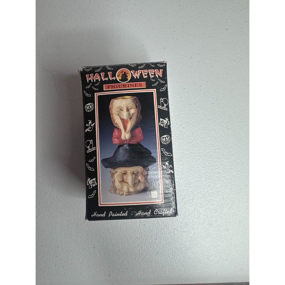 Halloween Witch & Jester Taper Candle Holder JTS H36603 w/ Box Hand Painted